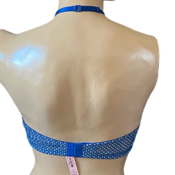 Victoria's Secret Sexy Unlined Fishnet High Neck Halter Underwire Bra 38C blue - Picture 2 of 7